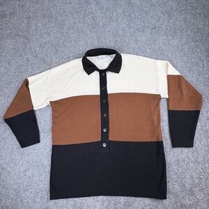 Vintage 90s Segue Sweater Women S Colorblock Y2K Polo‎ Retro Preppy Minimalist